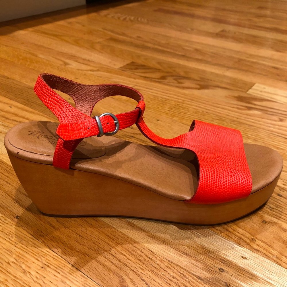 Madewell Orange Leather Platform Sandal Size 9
